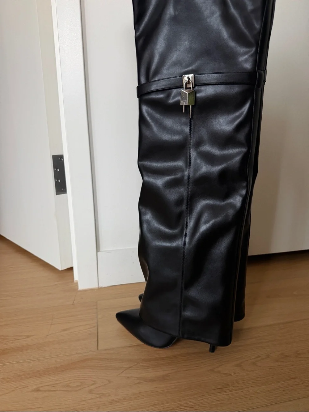 Classic Black Over-the-Knee Stiletto Boots with Silver Hardware